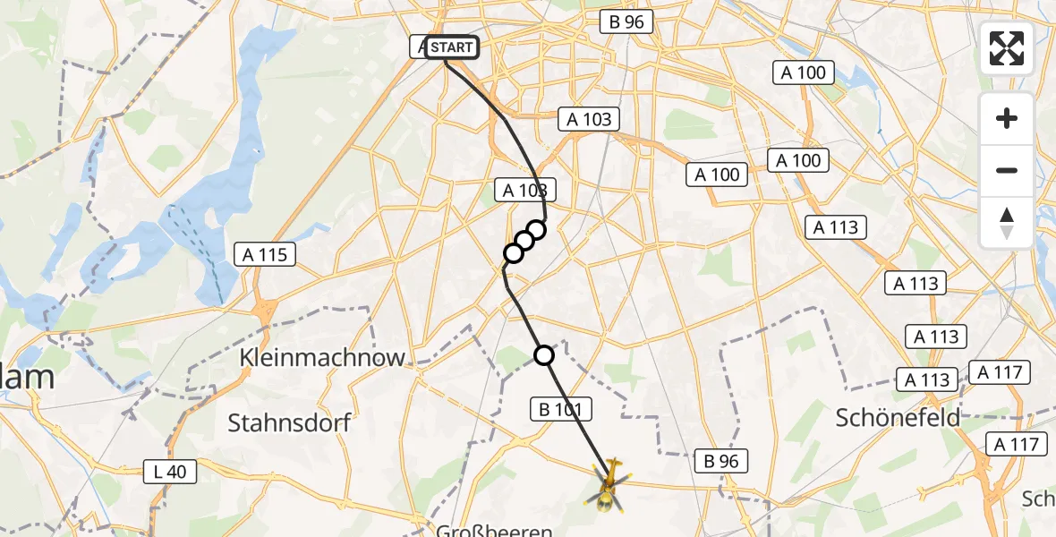 Flugroute Rettungshubschrauber Berlin - Großbeeren, 06 September 2026, 15:58