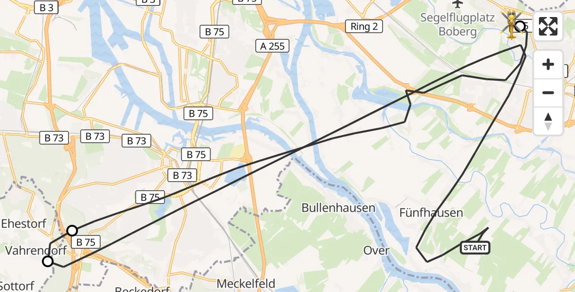 Flugroute Rettungshubschrauber Hamburg - Christoph Hansa ADAC Hubschrauberlandeplatz, 06 September 2026, 15:59