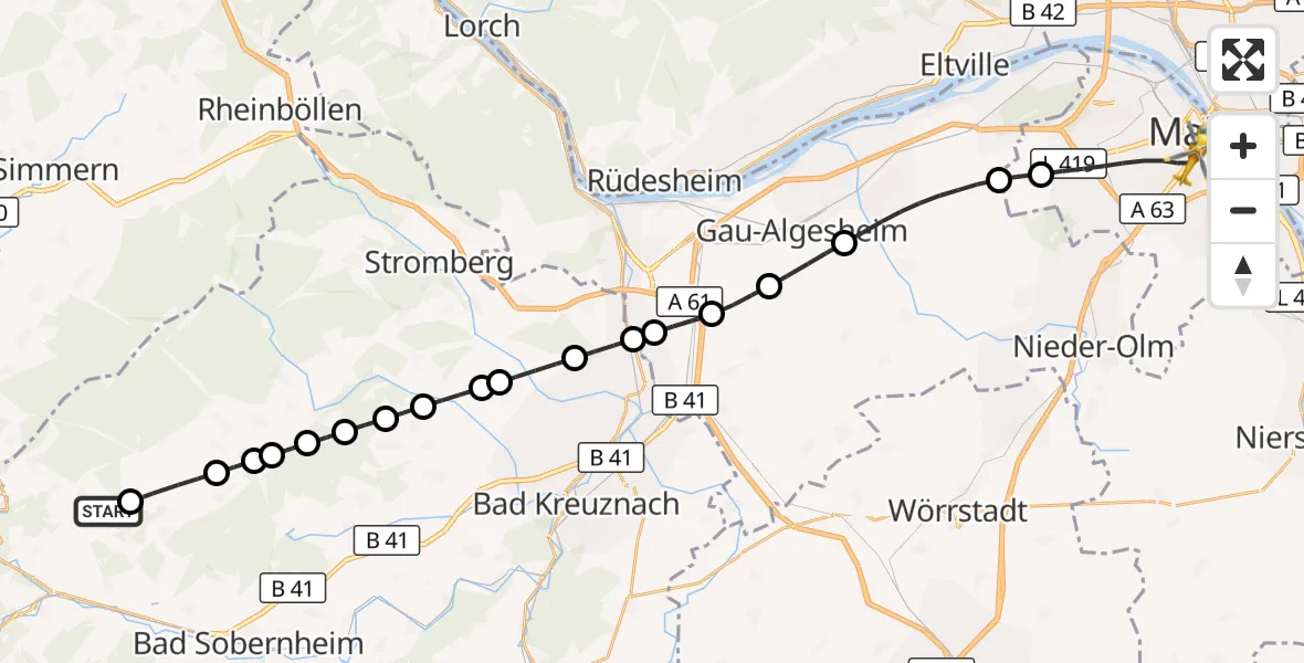 Flugroute Rettungshubschrauber Seesbach - Mainz, 06 September 2026, 16:03