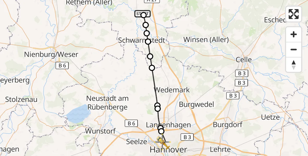 Flugroute Rettungshubschrauber Hodenhagen - Hannover, 06 September 2026, 16:05