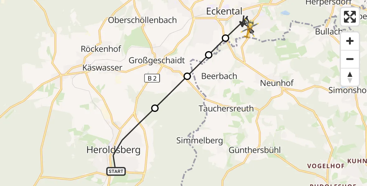 Flugroute Ambulanzhubschrauber Heroldsberg - Eckental, 06 September 2026, 16:05