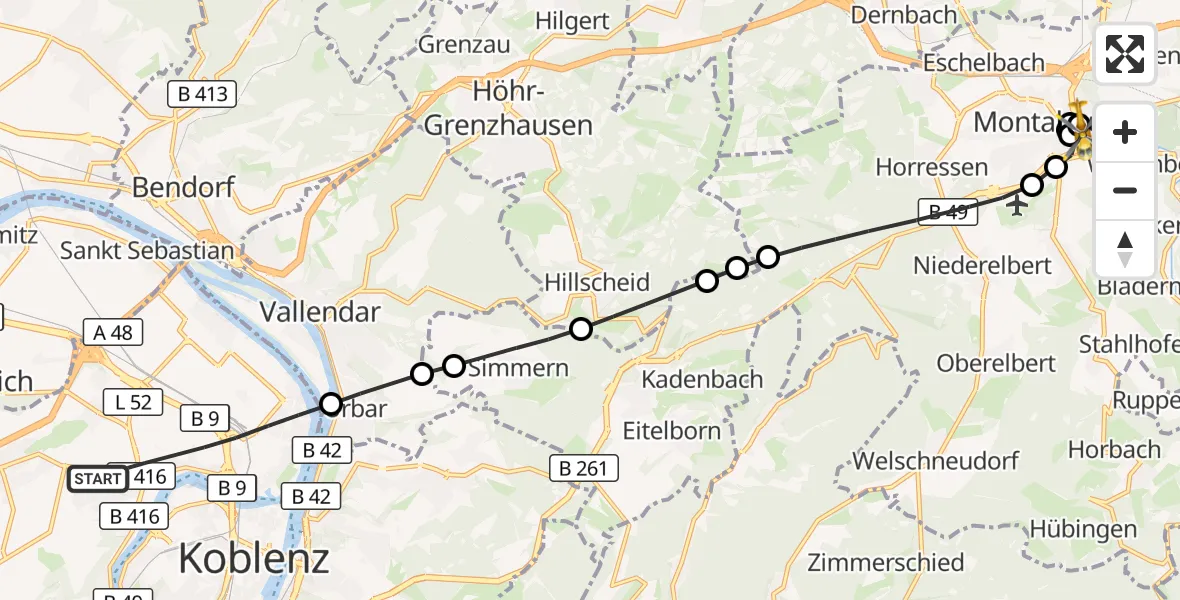 Flugroute Rettungshubschrauber Koblenz - Montabaur, 06 September 2026, 16:08