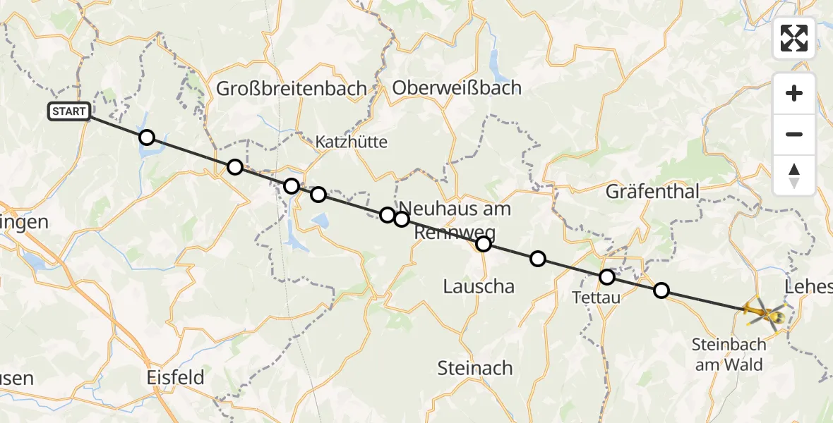 Flugroute Rettungshubschrauber Schleusingen - Ludwigsstadt, 06 September 2026, 16:14