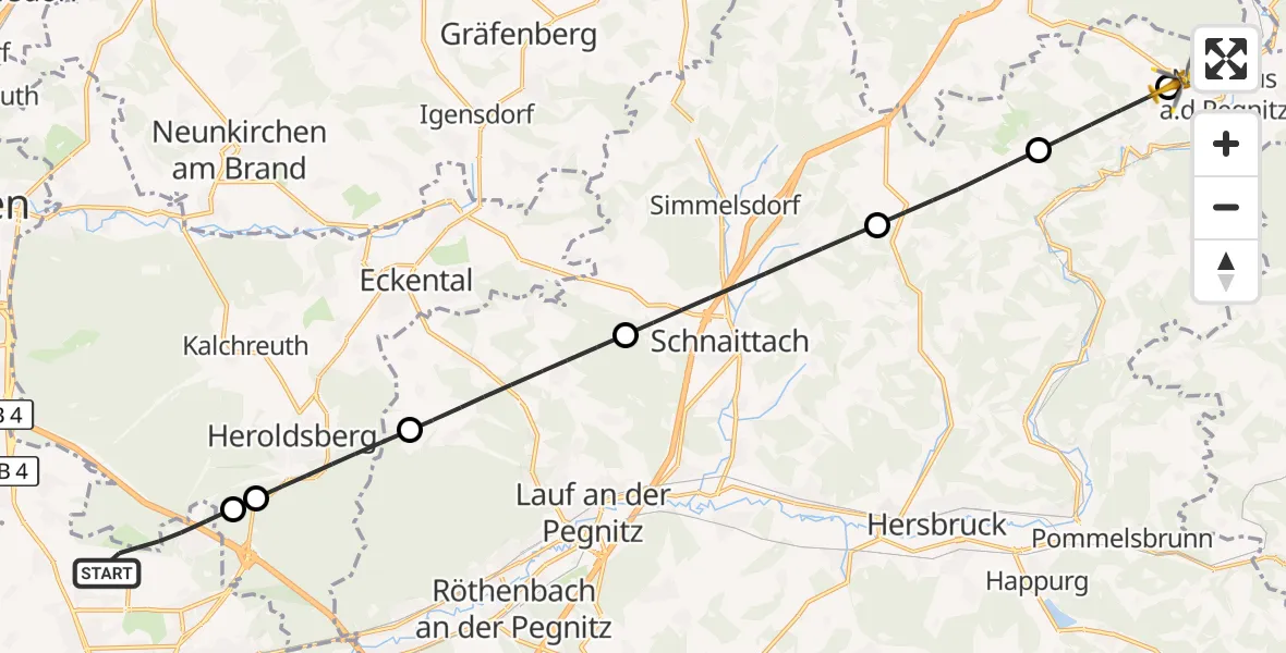 Flugroute Rettungshubschrauber Flughafen Nuremberg - Neuhaus a.d.Pegnitz, 06 September 2026, 16:14