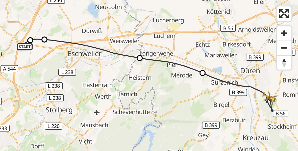 Flugroute Rettungshubschrauber Aachen-Merzbrück Flughafen - Düren, 06 September 2026, 16:17