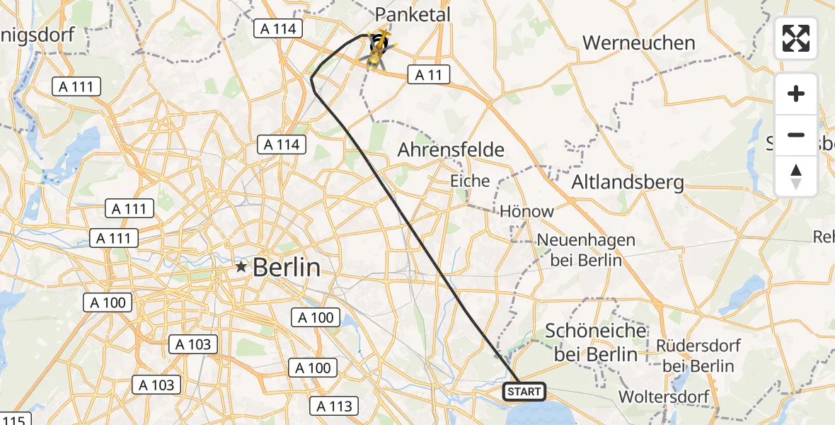 Flugroute Rettungshubschrauber Berlin - Helios Clinic Berlin-Buch, 06 September 2026, 16:21