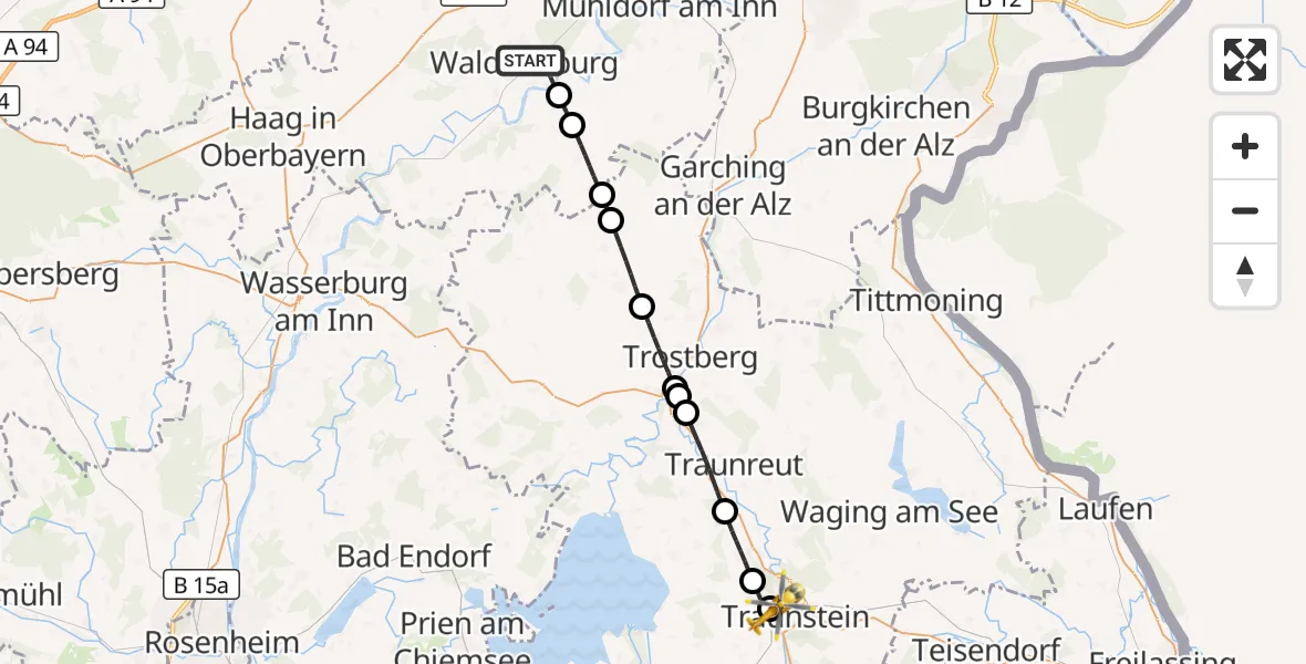 Flugroute Rettungshubschrauber Waldkraiburg - Traunstein Hospital, 06 September 2026, 16:22