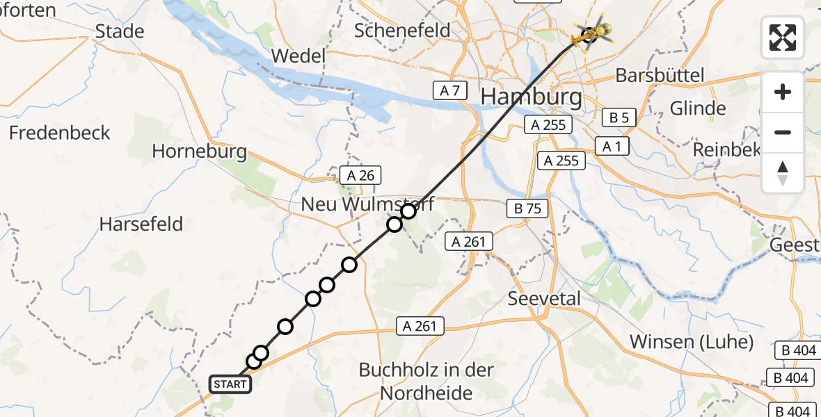 Flugroute Rettungshubschrauber Heidenau - Hamburg Military Hospital, 06 September 2026, 16:24