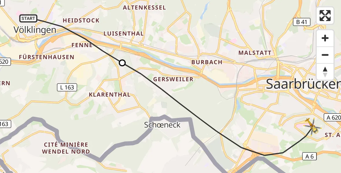 Flugroute Rettungshubschrauber Völklingen - Saarbrücken, 06 September 2026, 16:26