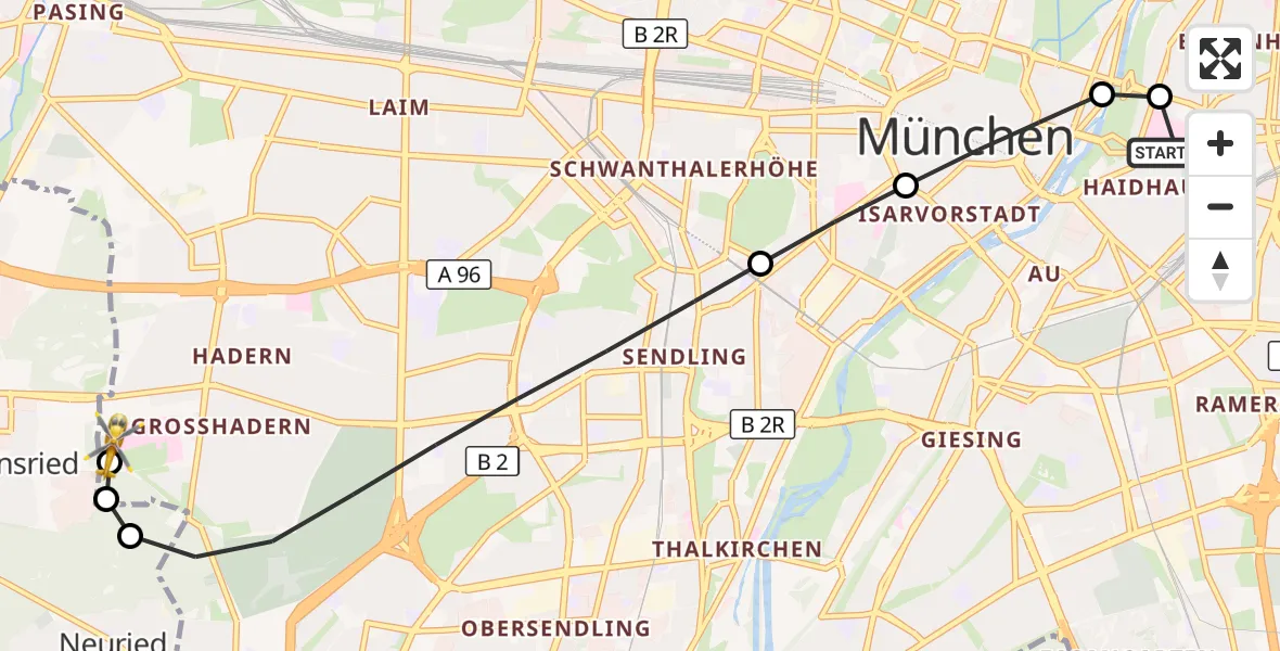 Flugroute Rettungshubschrauber Rechts der Isar University Hospital - DRF Air Rescue München Hubschrauberlandeplatz, 06 September 2026, 16:27