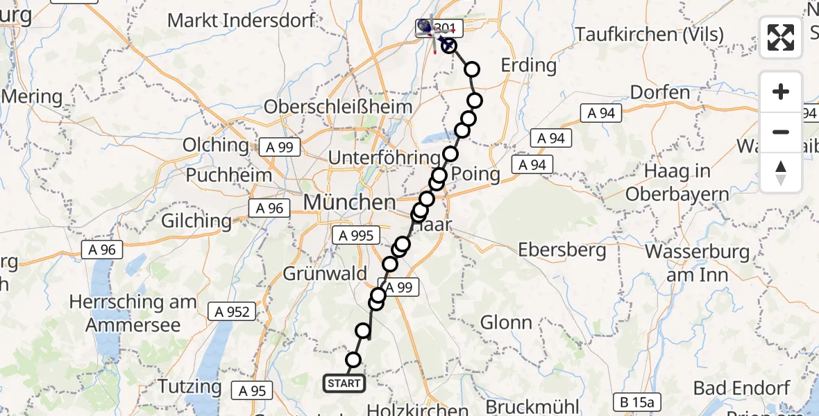 Flugroute Polizeihubschrauber Dietramszell - Hallbergmoos, 06 September 2026, 16:29