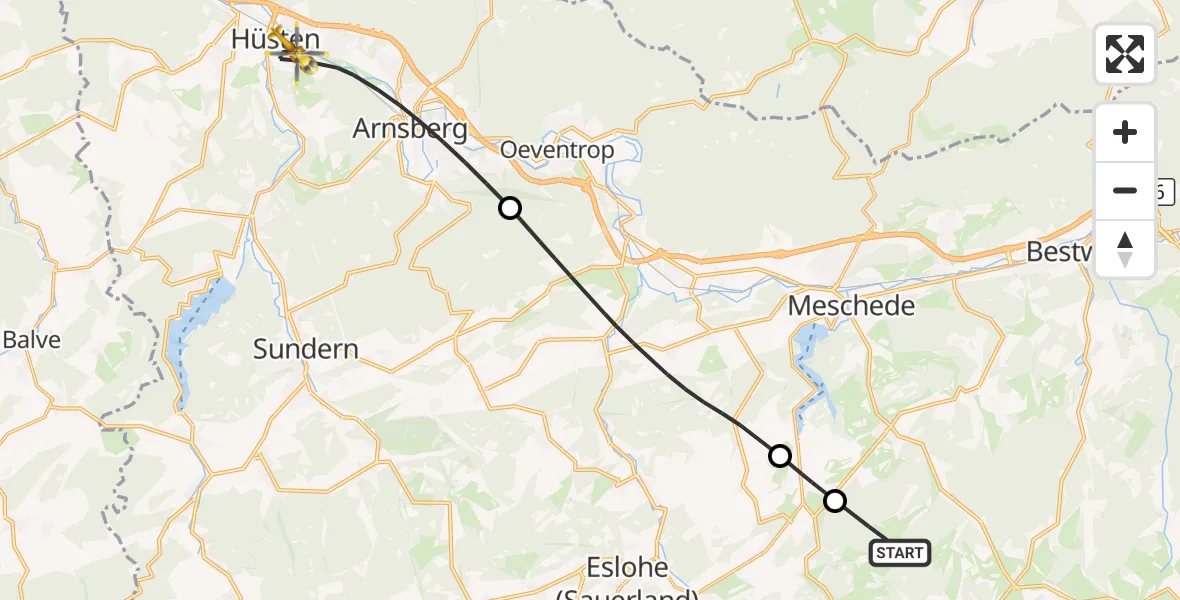 Flugroute Rettungshubschrauber Schmallenberg - Arnsberg, 06 September 2026, 16:30