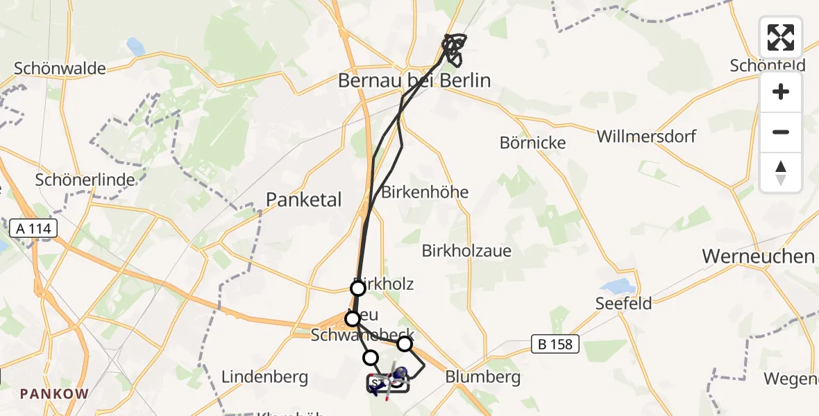 Flugroute Polizeihubschrauber Ahrensfelde Hubschrauberlandeplatz - Ahrensfelde Hubschrauberlandeplatz, 06 September 2026, 16:32