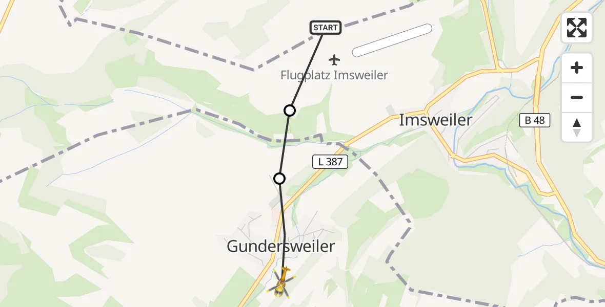Flugroute Rettungshubschrauber Rockenhausen - Gundersweiler, 06 September 2026, 16:47