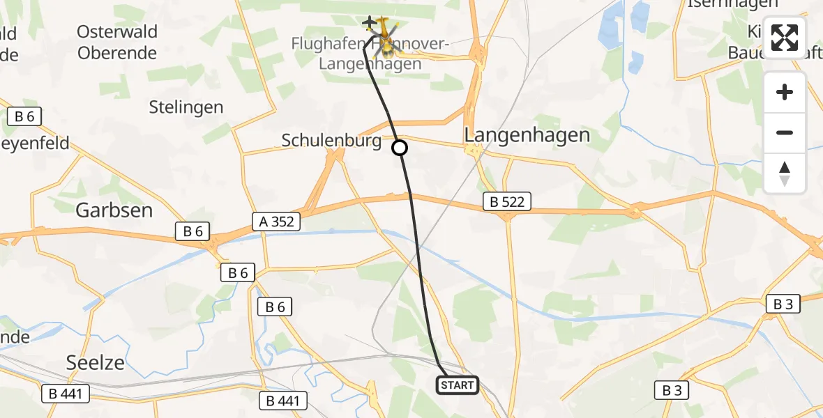 Flugroute Rettungshubschrauber Hannover - Flughafen Hannover, 06 September 2026, 16:49