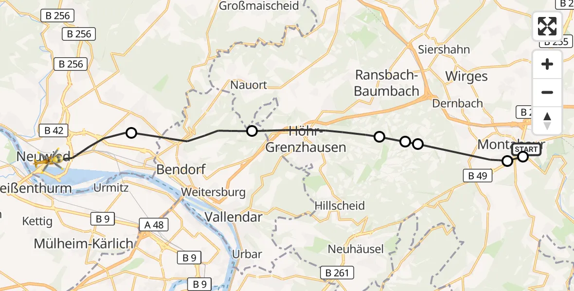 Flugroute Rettungshubschrauber Montabaur - Neuwied, 06 September 2026, 16:51