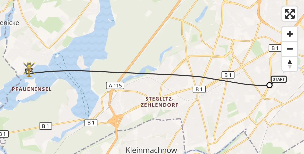 Flugroute Rettungshubschrauber Charité Clinic Benjamin Franklin Campus - Berlin, 06 September 2026, 16:55