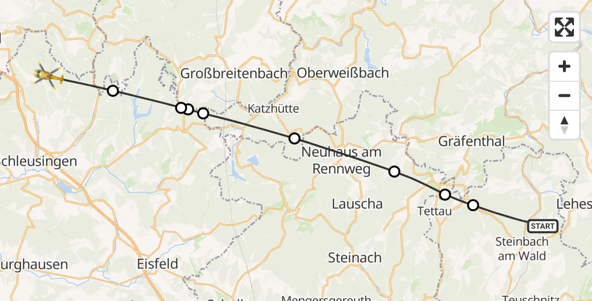 Flugroute Rettungshubschrauber Ludwigsstadt - Schleusingen, 06 September 2026, 16:55