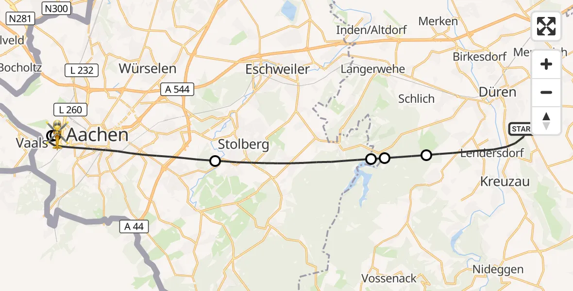 Flugroute Rettungshubschrauber Düren - Aachen Hospital, 06 September 2026, 17:06