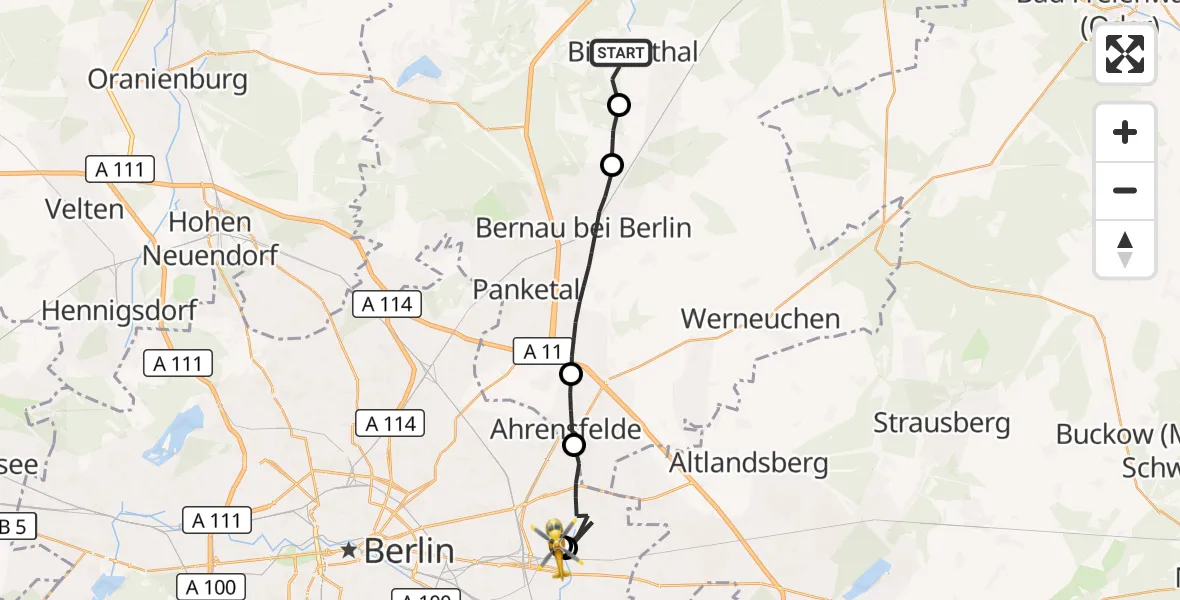 Flugroute Rettungshubschrauber Biesenthal - Berlin Emergency Hospital, 06 September 2026, 17:11