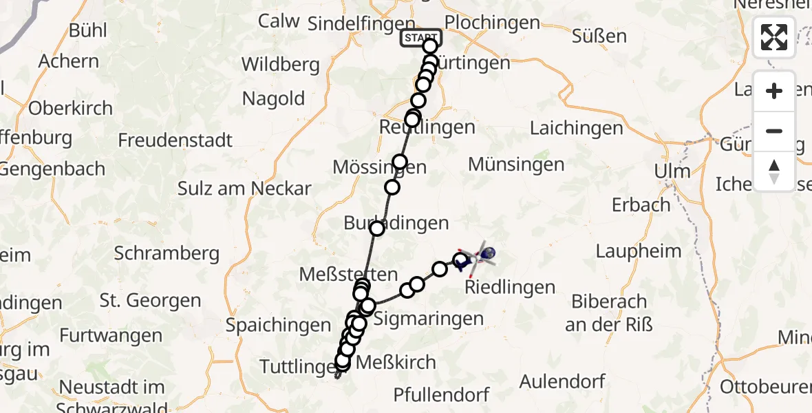 Flugroute Polizeihubschrauber Flughafen Stuttgart - Langenenslingen, 06 September 2026, 17:12