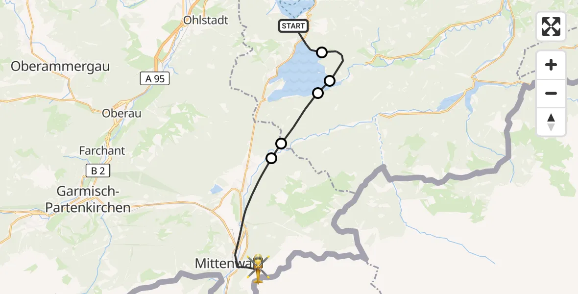 Flugroute Rettungshubschrauber Kochel a.See - Mittenwald, 06 September 2026, 17:15