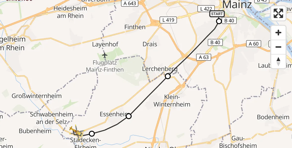 Flugroute Rettungshubschrauber Mainz University Hospital - Stadecken-Elsheim, 06 September 2026, 17:29
