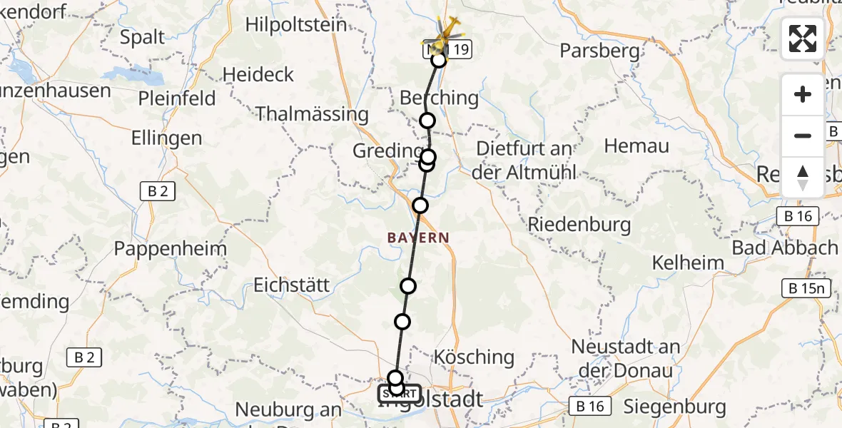 Flugroute Rettungshubschrauber Ingolstadt Hospital - Mühlhausen, 06 September 2026, 17:33