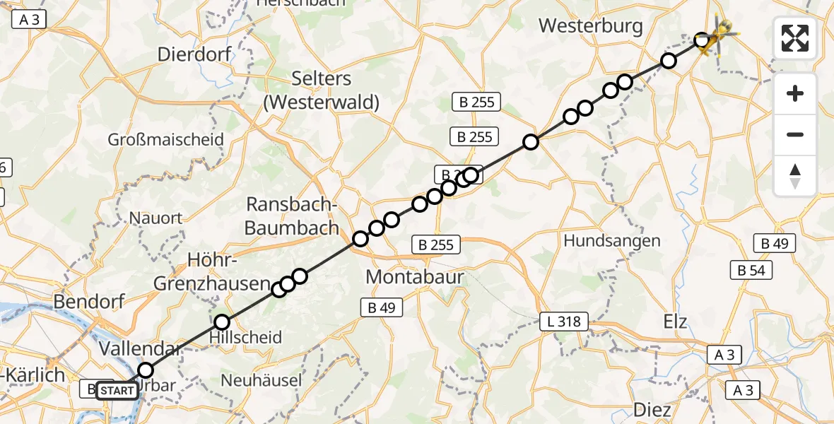 Flugroute Rettungshubschrauber Koblenz - Irmtraut, 06 September 2026, 17:33