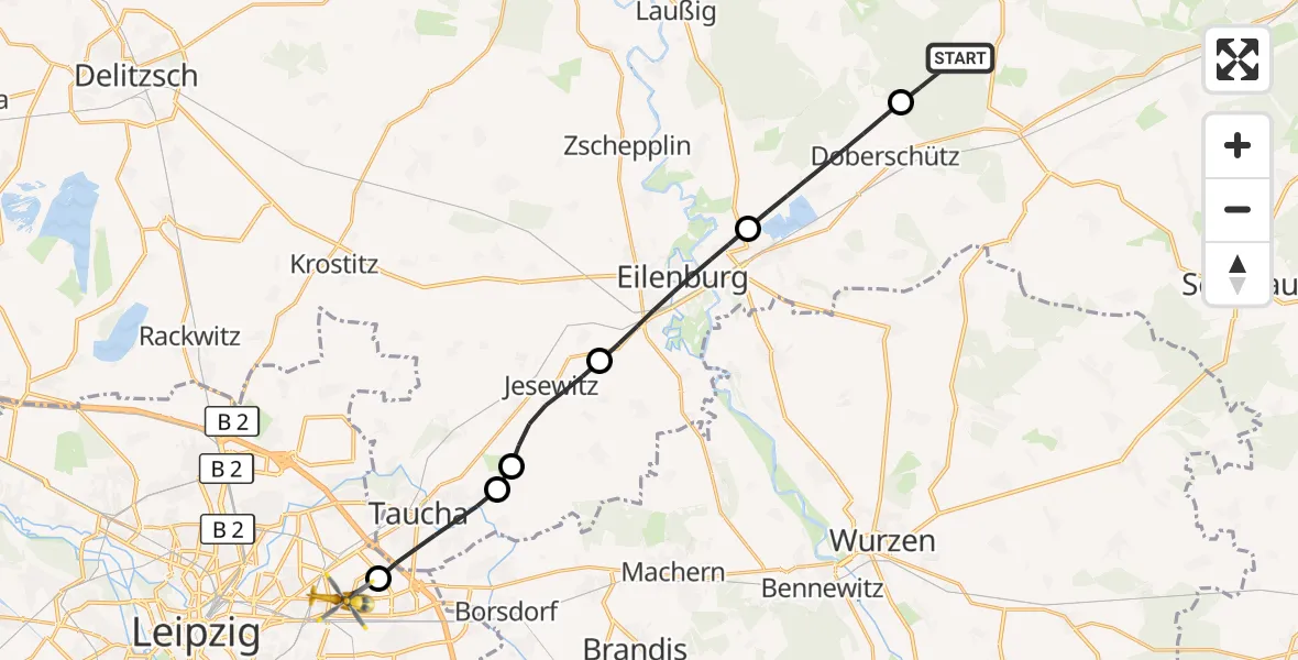 Flugroute Rettungshubschrauber Mockrehna - Leipzig, 06 September 2026, 17:37