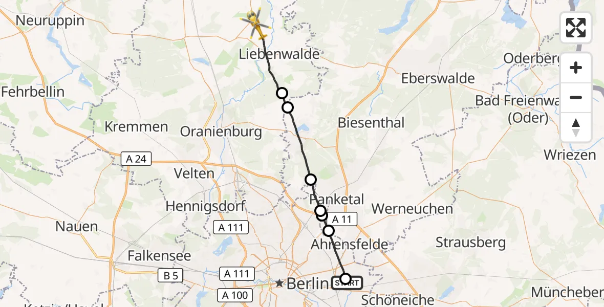 Flugroute Rettungshubschrauber Berlin Emergency Hospital - Löwenberger Land, 06 September 2026, 17:41