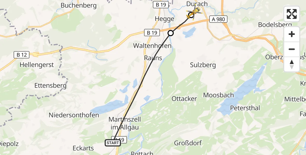 Flugroute Rettungshubschrauber Waltenhofen - Kempten-Durach Flugplatz, 06 September 2026, 17:42