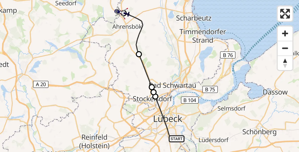 Flugroute Polizeihubschrauber Lübeck - Christoph 12 Luftrettungszentrum, 06 September 2026, 17:47