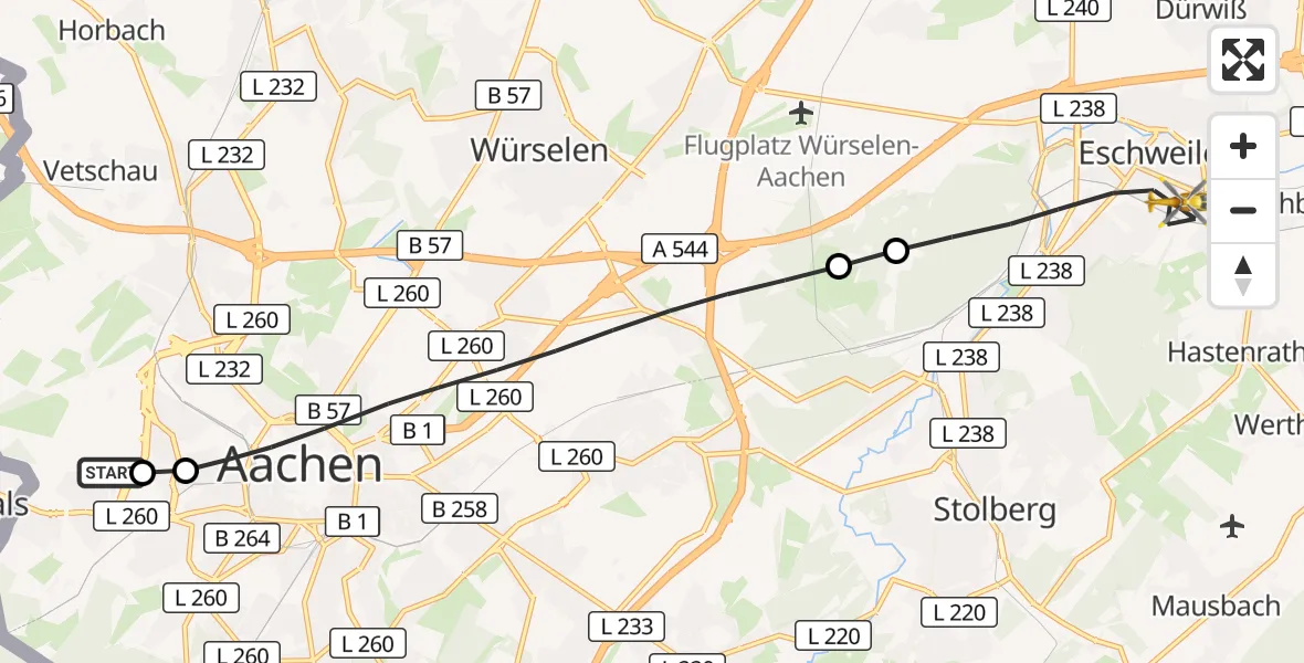 Flugroute Rettungshubschrauber Aachen Hospital - Eschweiler, 06 September 2026, 17:55
