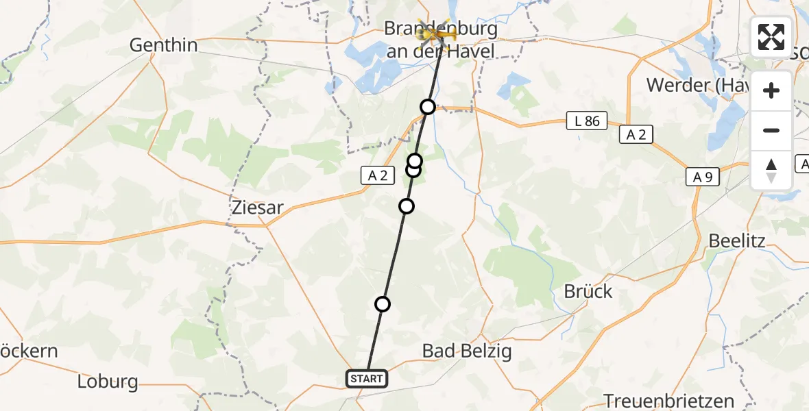 Flugroute Rettungshubschrauber Wiesenburg/Mark - Brandenburg an der Havel, 06 September 2026, 17:56