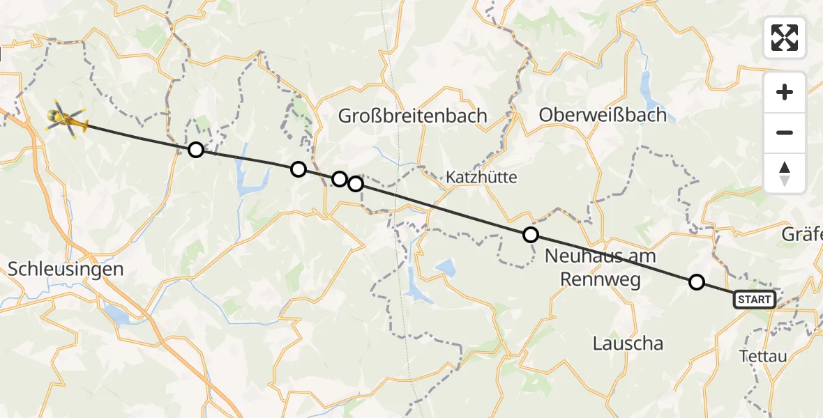 Flugroute Rettungshubschrauber Sonneberg - Schleusingen, 06 September 2026, 17:57