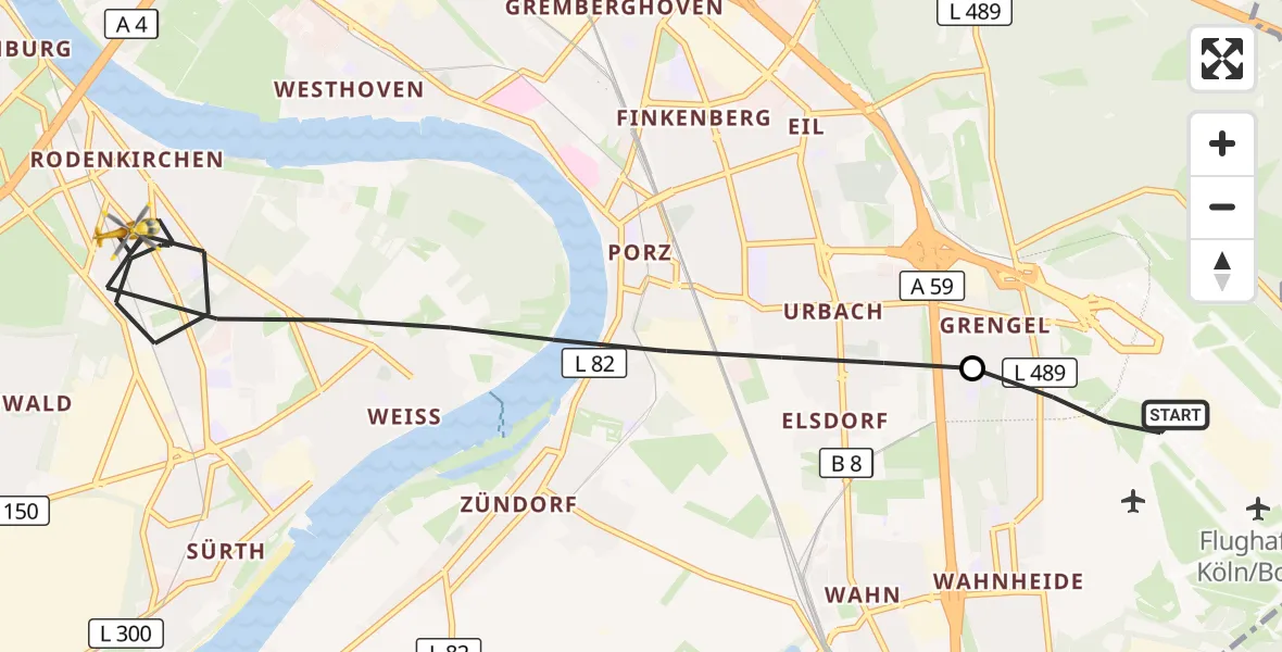 Flugroute Rettungshubschrauber Köln Bonn Flughafen - Köln, 06 September 2026, 18:01