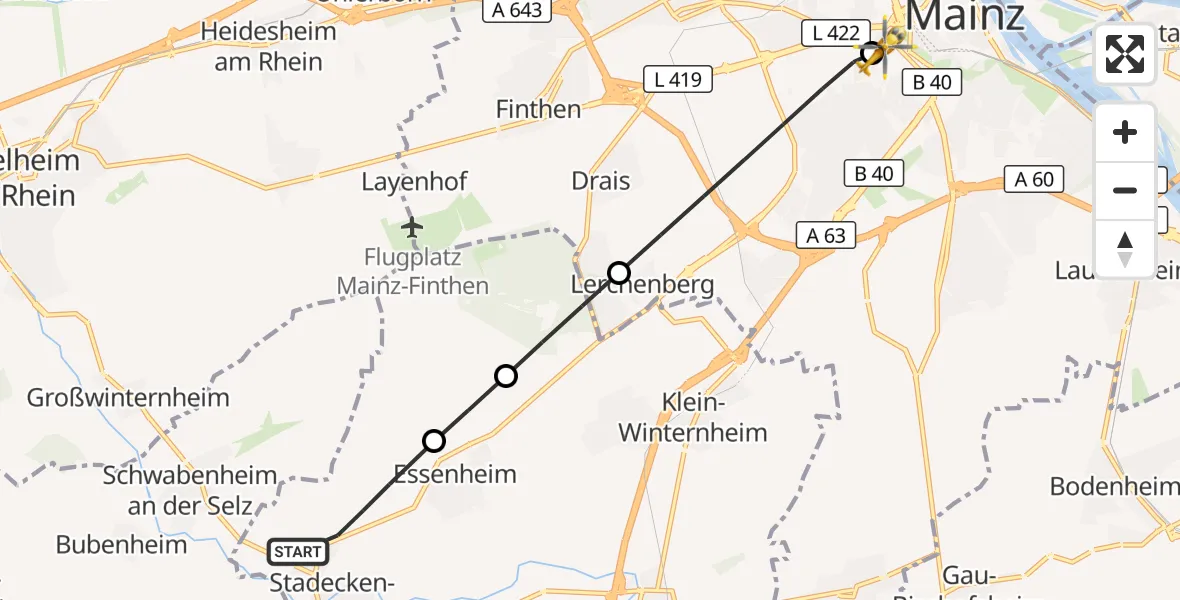 Flugroute Rettungshubschrauber Stadecken-Elsheim - Mainz University Hospital, 06 September 2026, 18:03