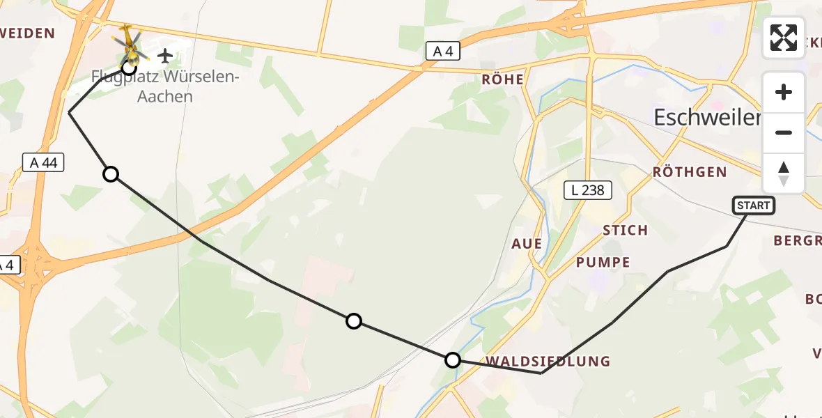 Flugroute Rettungshubschrauber Eschweiler - Aachen-Merzbrück Flughafen, 06 September 2026, 18:23
