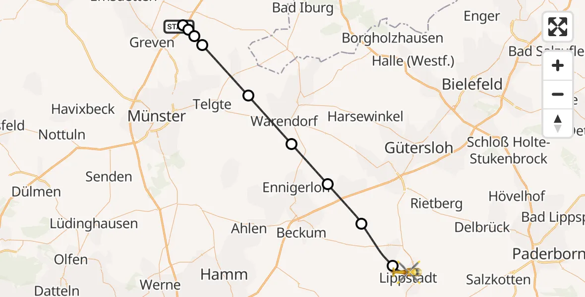Flugroute Ambulanzhubschrauber Christoph  Westfalen-ADAC - Lippstadt, 06 September 2026, 18:24