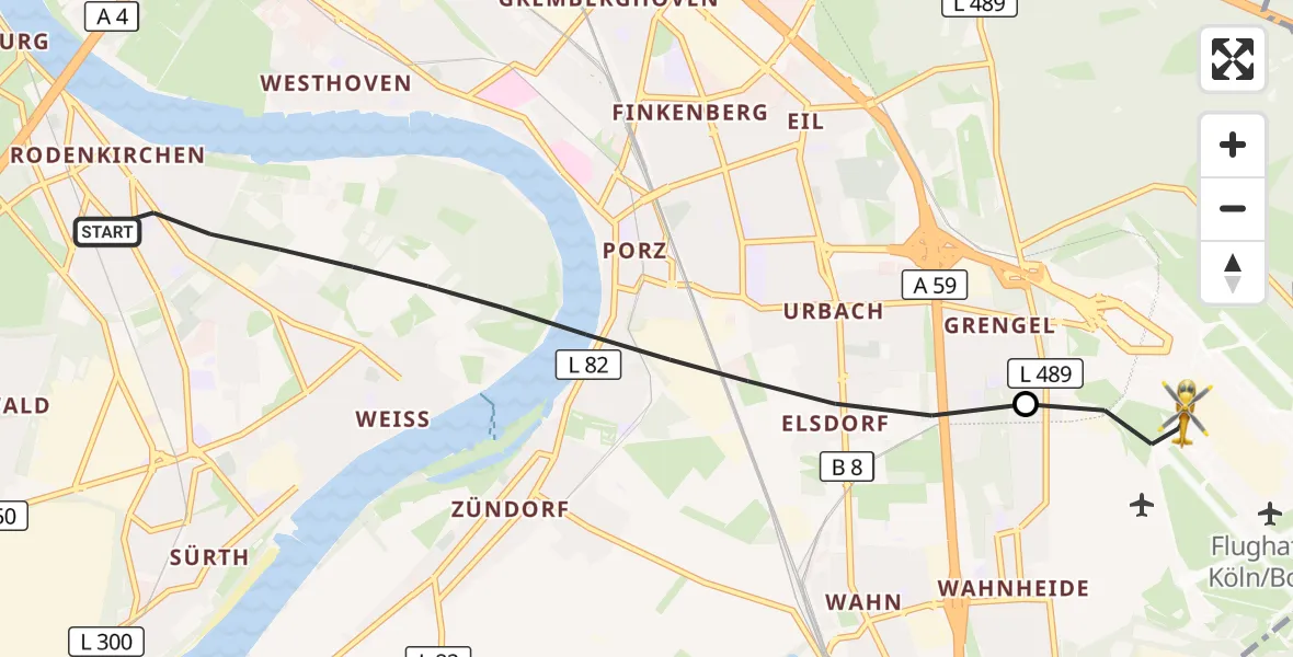 Flugroute Rettungshubschrauber Köln - Köln Bonn Flughafen, 06 September 2026, 18:26