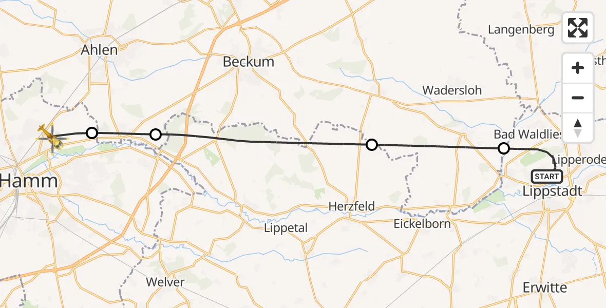Flugroute Ambulanzhubschrauber Lippstadt - Hamm, 06 September 2026, 19:03