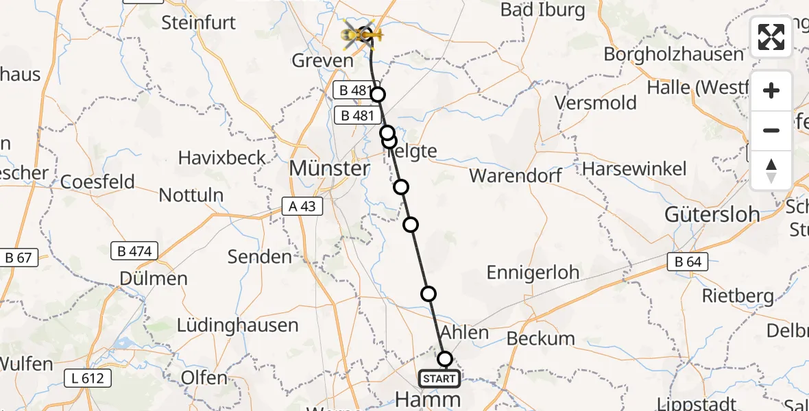 Flugroute Ambulanzhubschrauber Hamm - Christoph  Westfalen-ADAC, 06 September 2026, 19:51