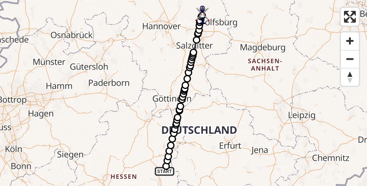 Flugroute Polizeihubschrauber Hünfeld - Gifhorn Bundespolizei Hubschrauberlandeplatz, 06 September 2026, 20:11