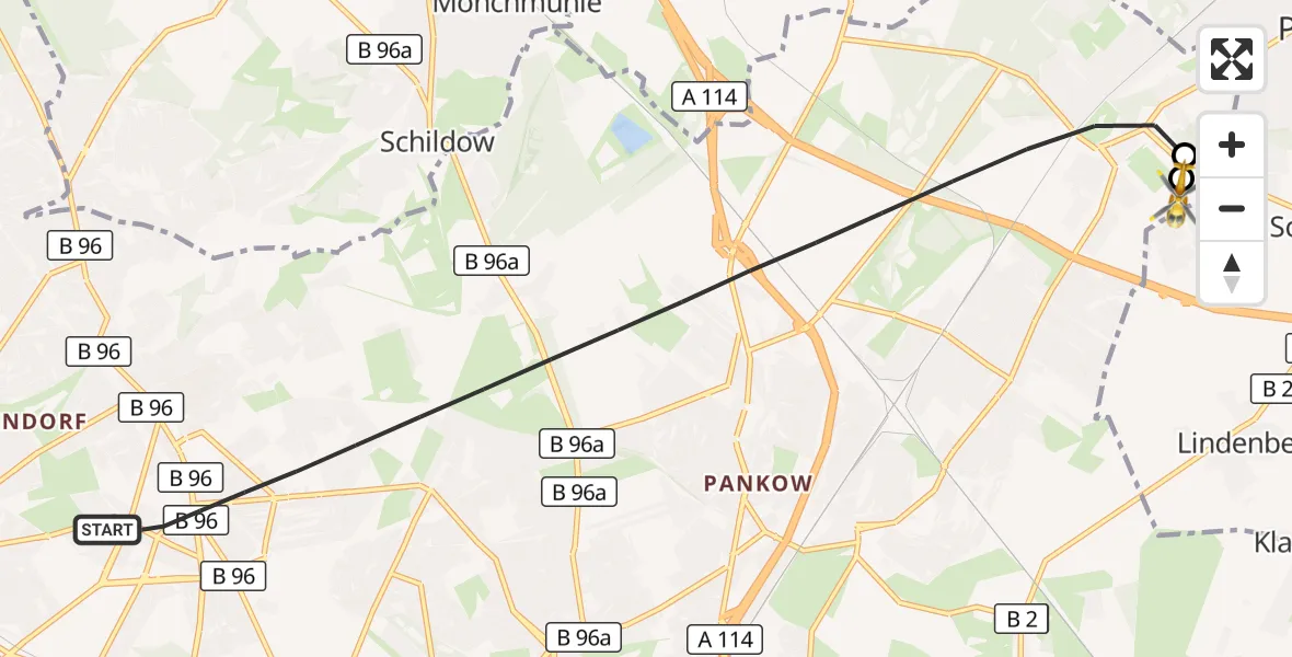 Flugroute Rettungshubschrauber Berlin - Helios Clinic Berlin-Buch, 06 September 2026, 20:18