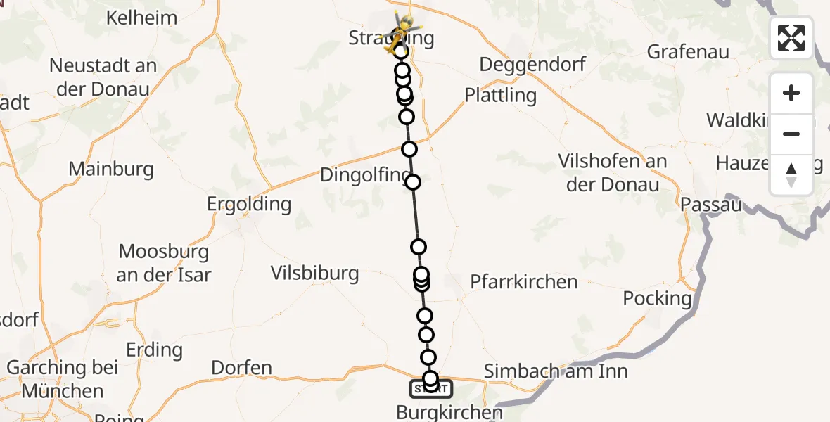 Flugroute Rettungshubschrauber Altötting-Burghausen District Hospital Altötting - Sankt Elisabeth Hospital Straubing, 06 September 2026, 20:27
