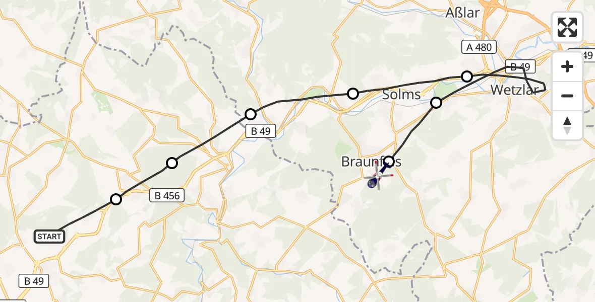 Flugroute Polizeihubschrauber Beselich - Braunfels, 06 September 2026, 20:40