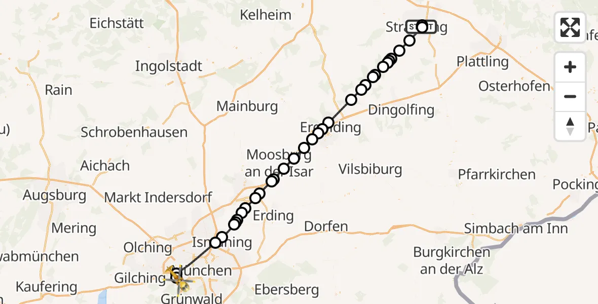 Flugroute Rettungshubschrauber Sankt Elisabeth Hospital Straubing - DRF Air Rescue München Hubschrauberlandeplatz, 06 September 2026, 21:10