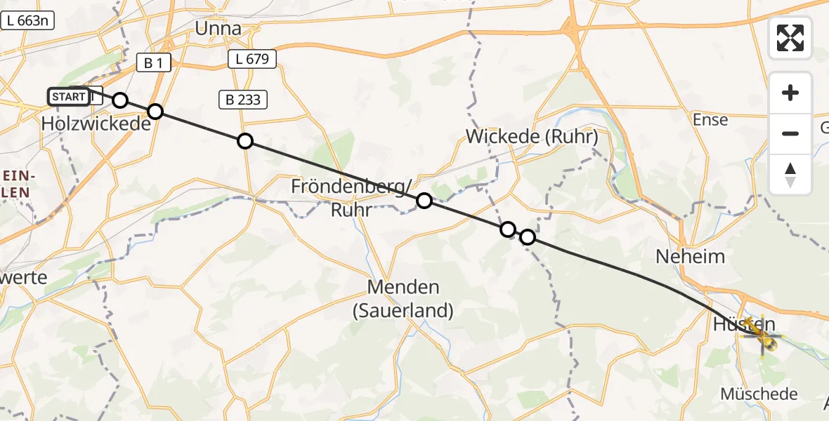 Flugroute Rettungshubschrauber Dortmund Flughafen - Arnsberg, 06 September 2026, 21:34
