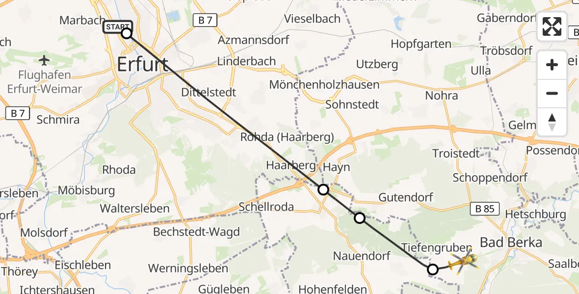 Flugroute Ambulanzhubschrauber Helios Clinic Erfurt - Bad Berka, 06 September 2026, 22:28